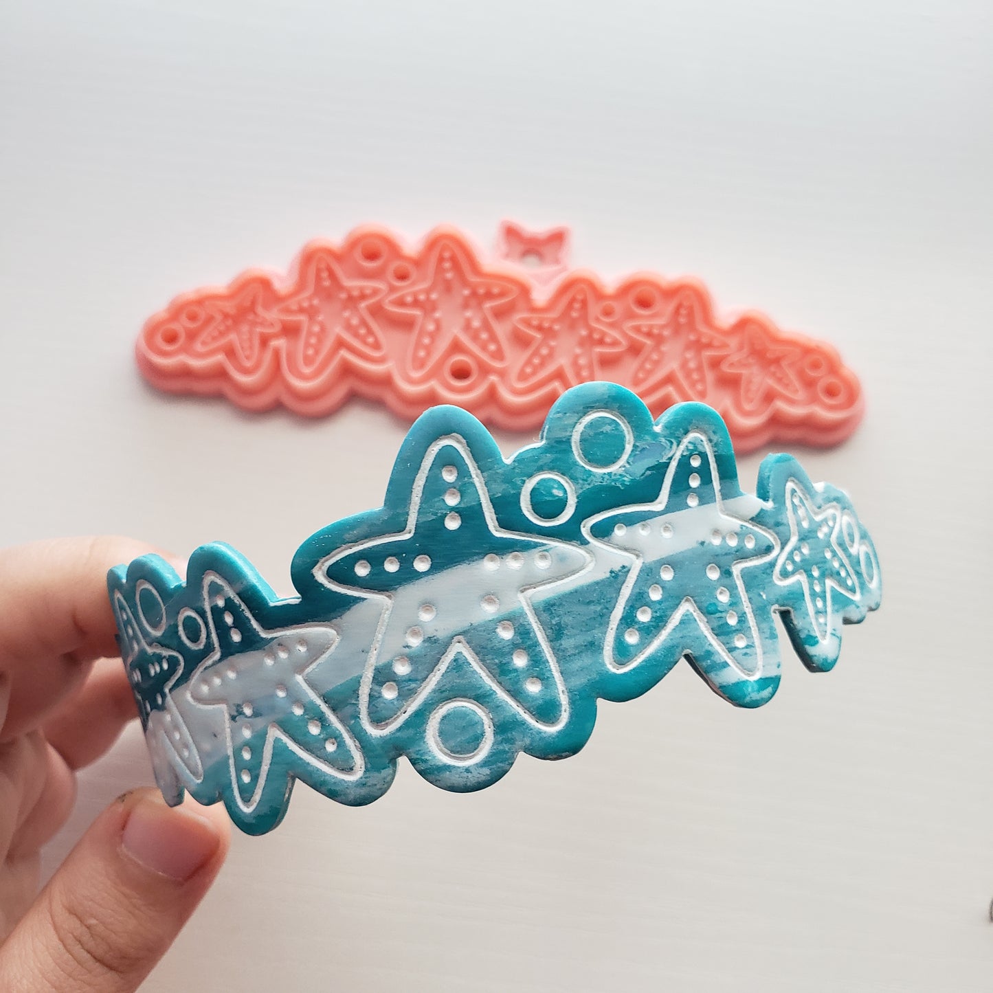 2pc Starfish and Bubbles Headband Bracelet or Bookmark and Stud Polymer Clay Cutter TPAB