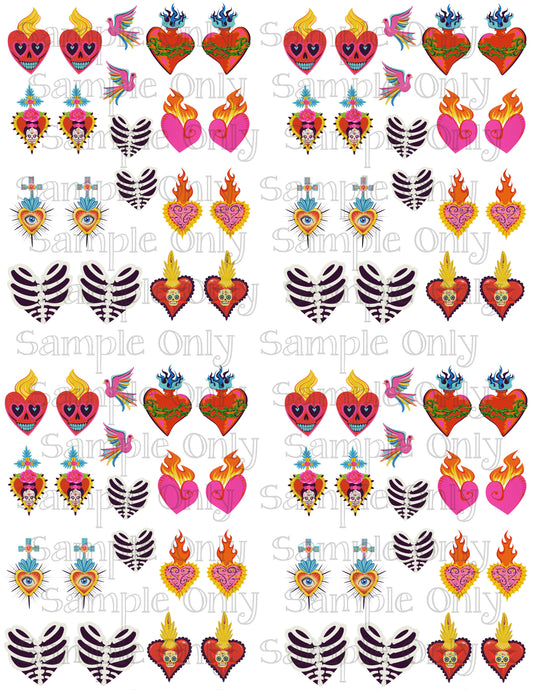 1 Inch Rockabilly Style Milagro Heart SET 2 Image Sheet For Polymer Clay Transfer Decal DIGITAL FILE OR PRINTED