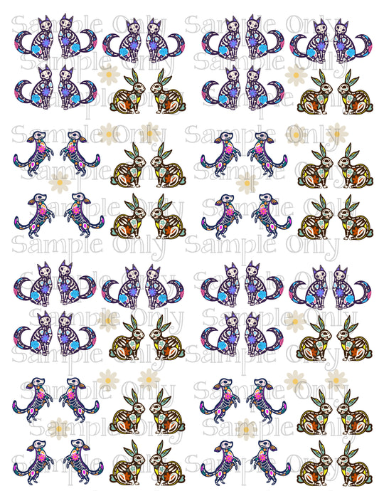 Sugar Skull Animal Pets Image Sheet For Polymer Clay Transfer Decal DIGITAL FILE OR PRINTED