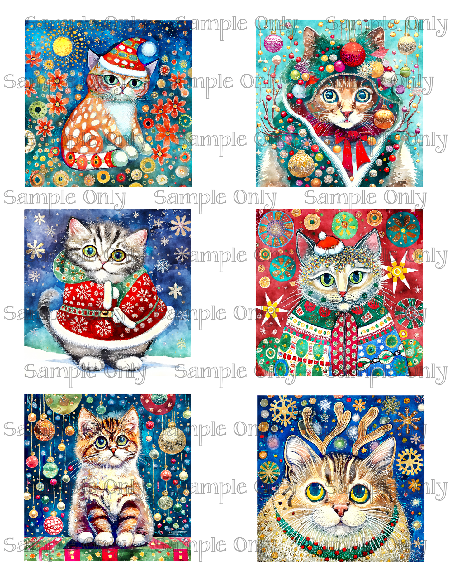 3 Inch Christmas Kitty Cats Set-01 Image Sheet For Polymer Clay Transfer Decal DIGITAL FILE OR PRINTED