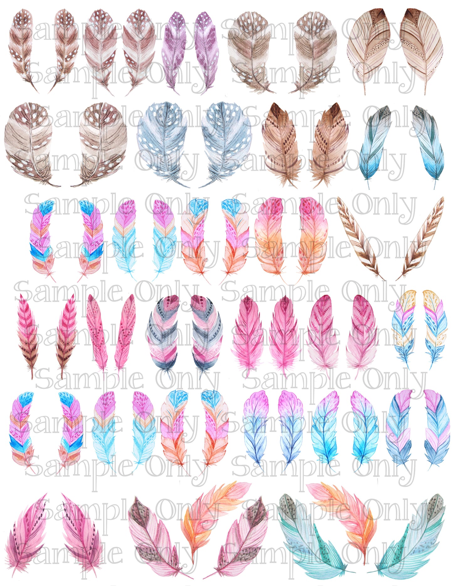 1.5 Inch Boho Pastel Feather Set-03 Image Sheet For Polymer Clay Transfer Decal DIGITAL FILE OR PRINTED