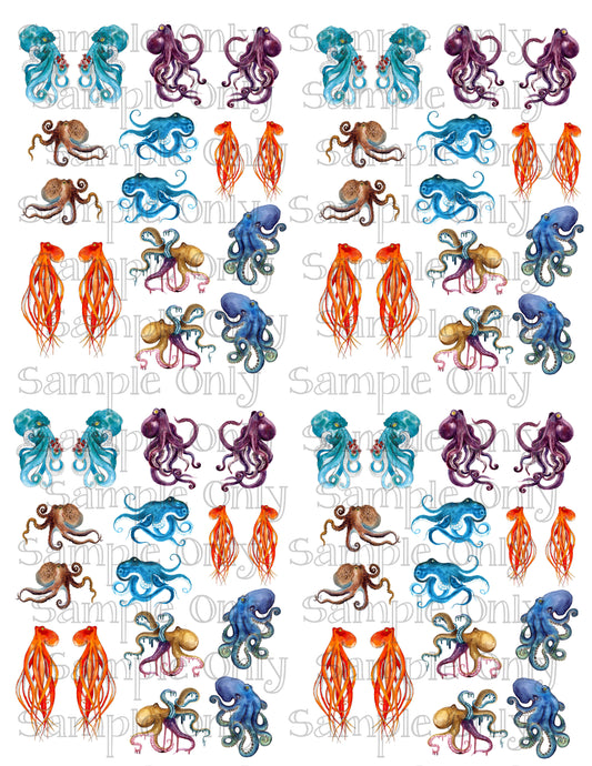 Watercolor Octopus Image Sheet For Polymer Clay Transfer Decal DIGITAL FILE OR PRINTED