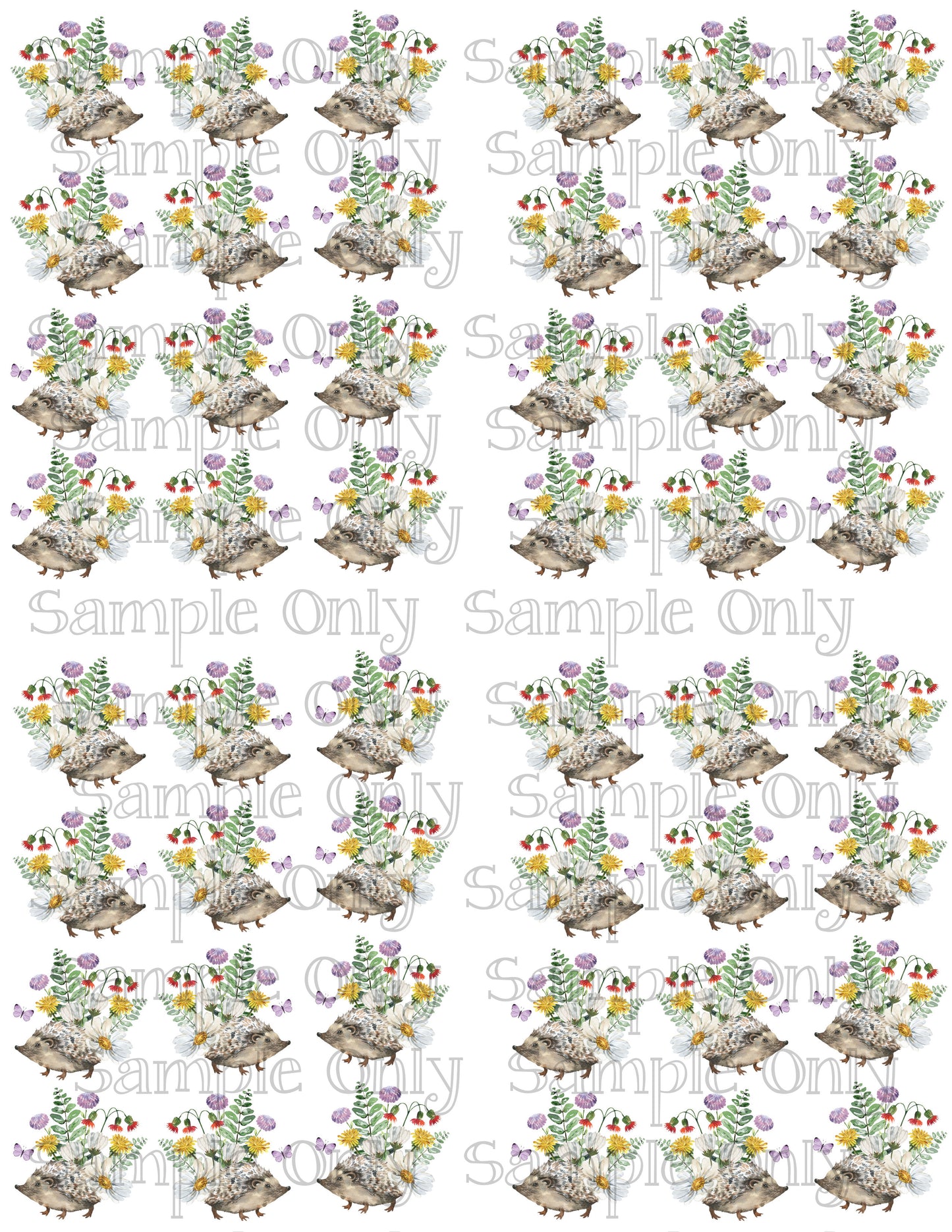 1 & 1/8 Inch Woodland Floral Hedgehogs Hedgie Image Transfer Sheet For Polymer Clay