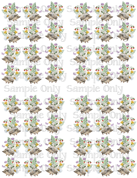 1 & 1/8 Inch Woodland Floral Hedgehogs Hedgie Image Transfer Sheet For Polymer Clay