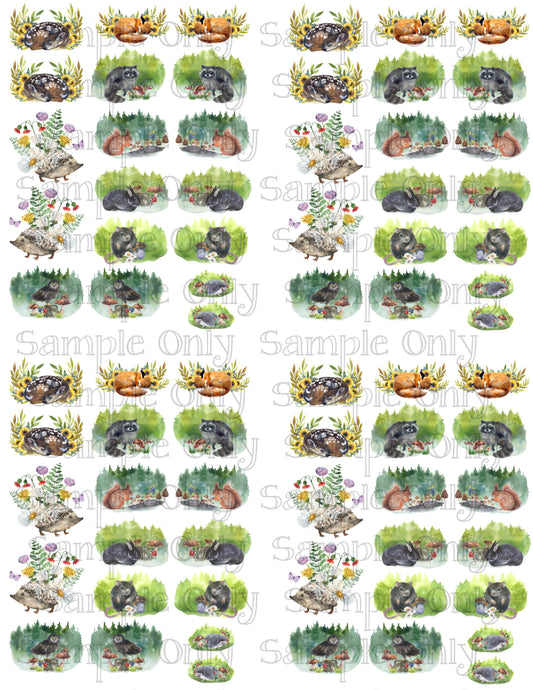 Watercolor Wildlife Scenes Woodland Animals Image Sheet For Polymer Clay Transfer Decal DIGITAL FILE OR PRINTED