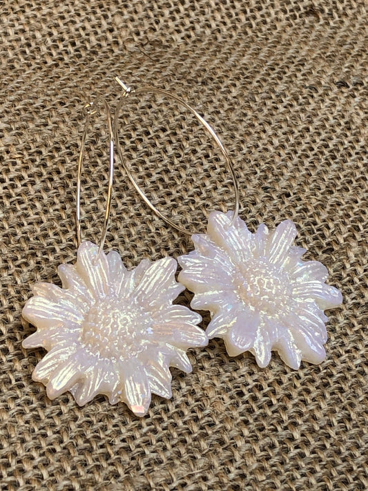 Boho Shimmery Opal Wildflower Hoop Earrings