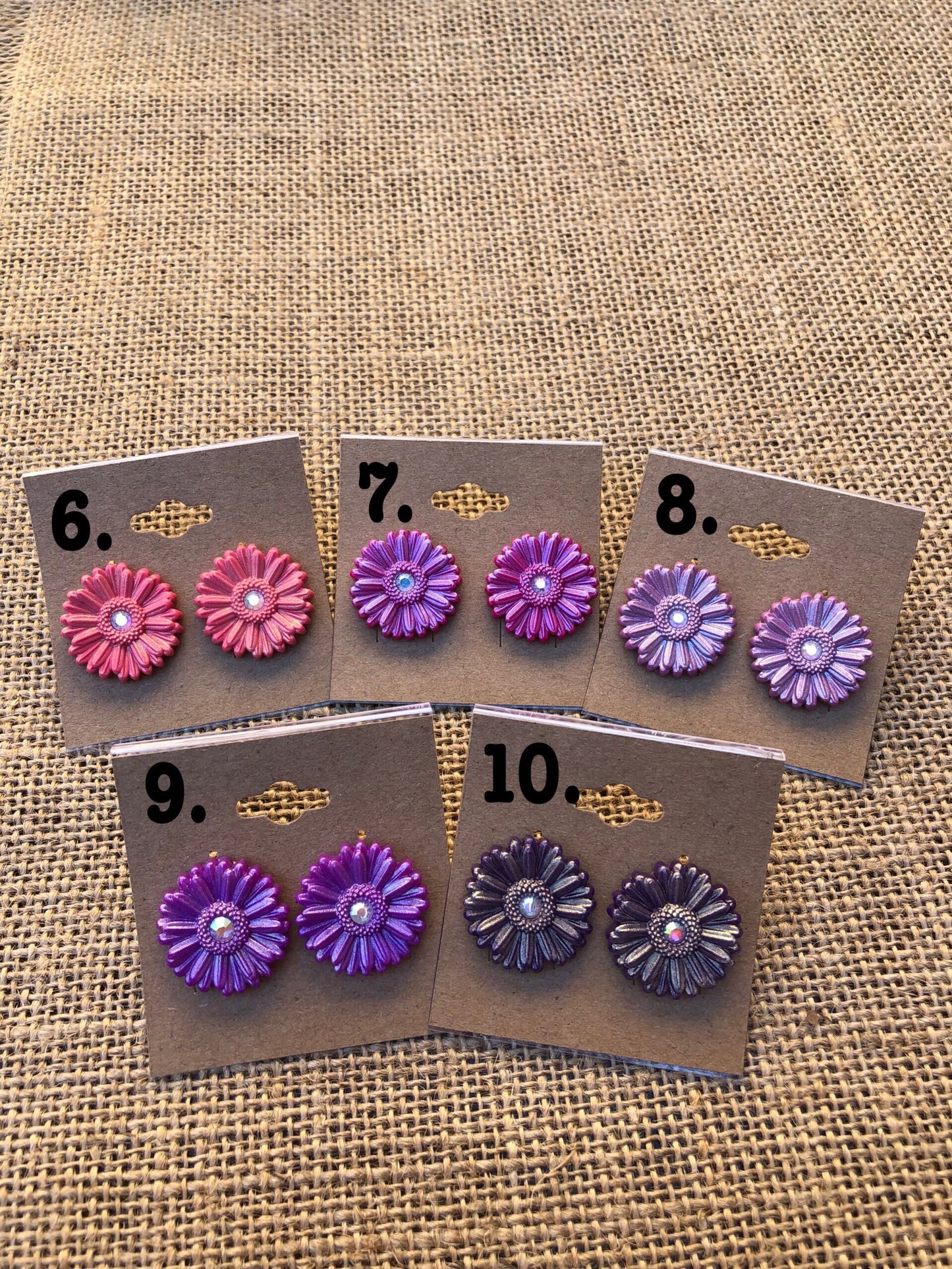 Boho Shimmer Rhinestone Gerbera Daisy Floral Stud Earrings YOU CHOOSE