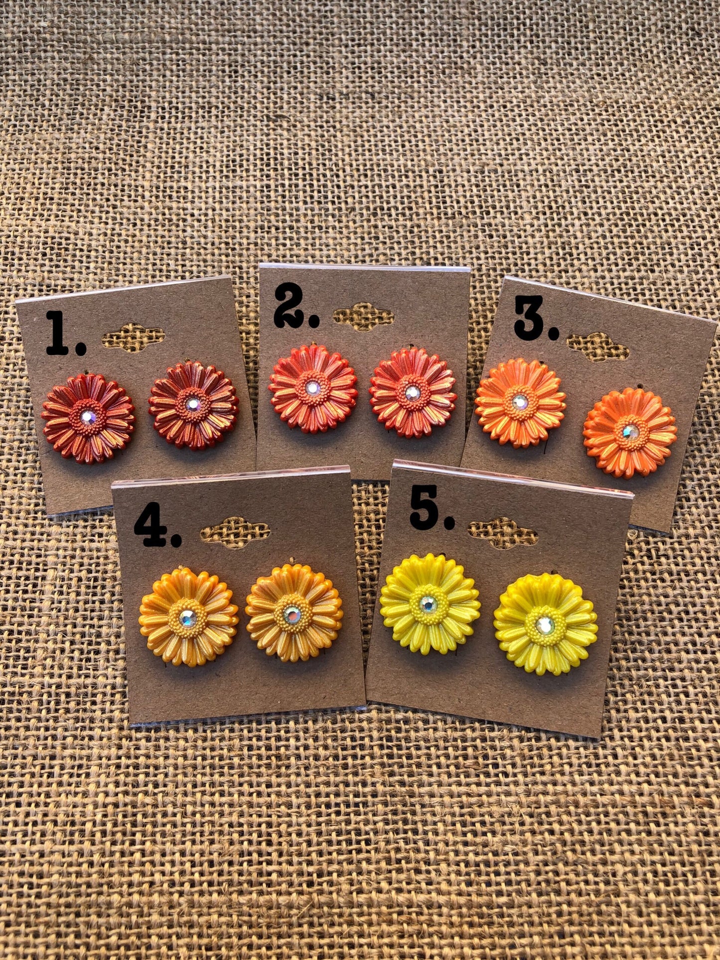 Boho Shimmer Rhinestone Gerbera Daisy Floral Stud Earrings YOU CHOOSE