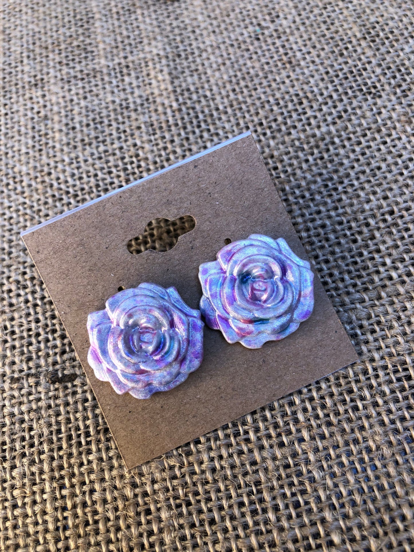 Hand Painted Galaxy Rose Shimmery Splatter Floral Stud Earrings YOU CHOOSE