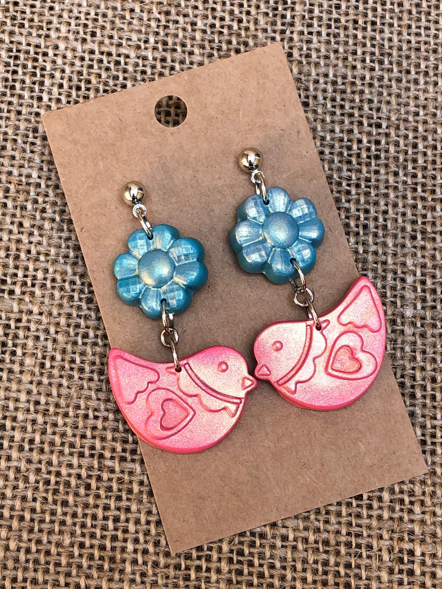 Shimmery Boho Love Bird Dangle Earrings YOU CHOOSE