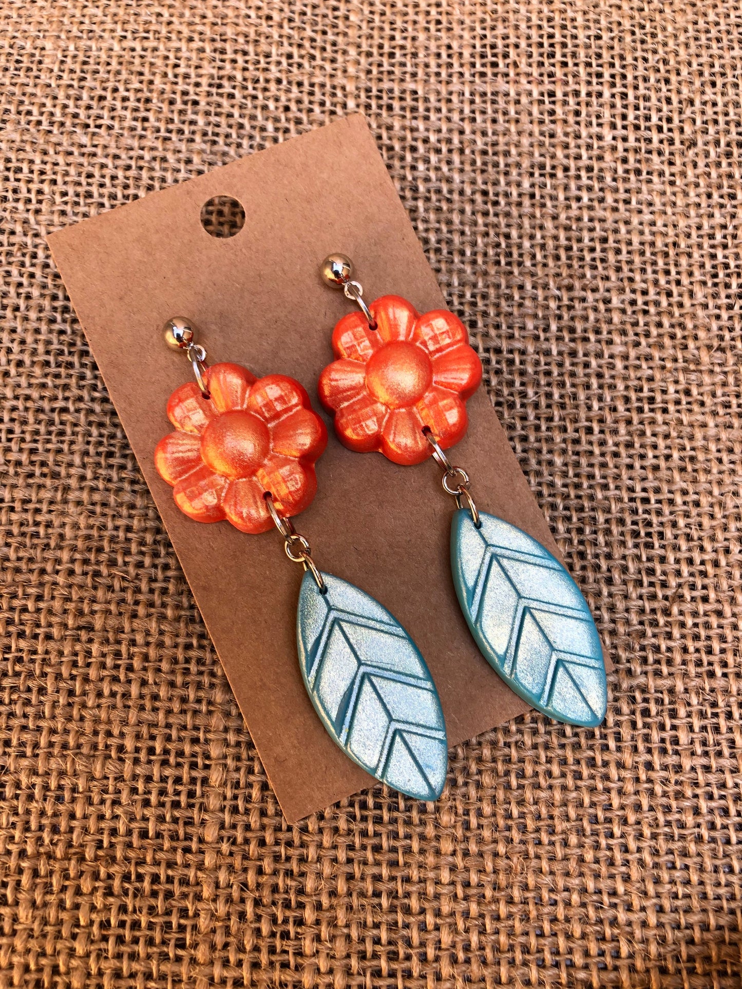 Shimmery Flower and Leaf Dangle Earrings YOU CHOOSE