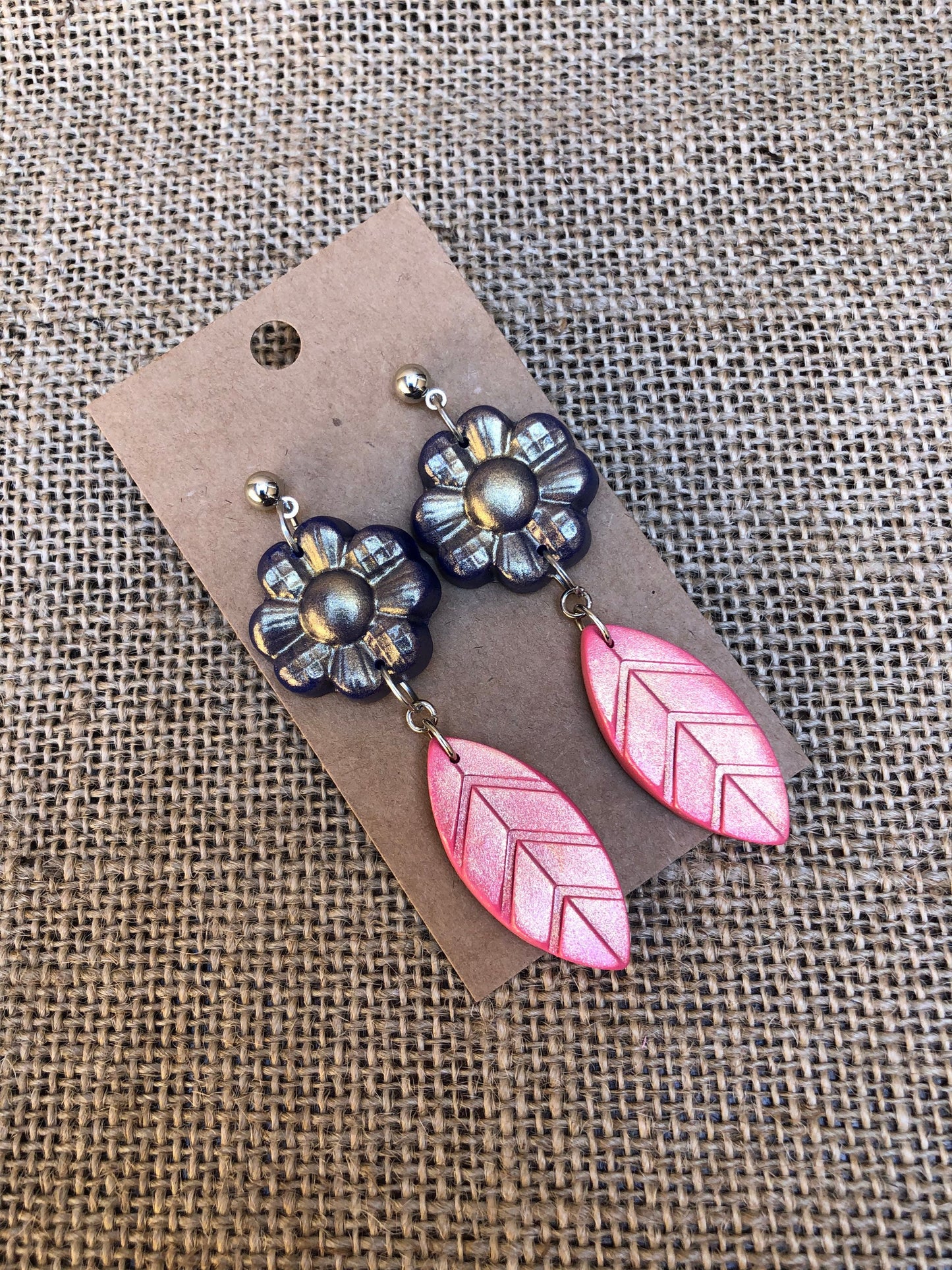 Shimmery Flower and Leaf Dangle Earrings YOU CHOOSE