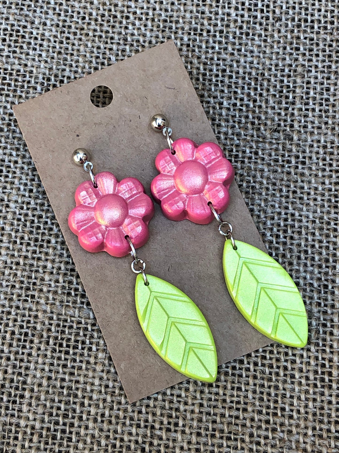 Shimmery Flower and Leaf Dangle Earrings YOU CHOOSE