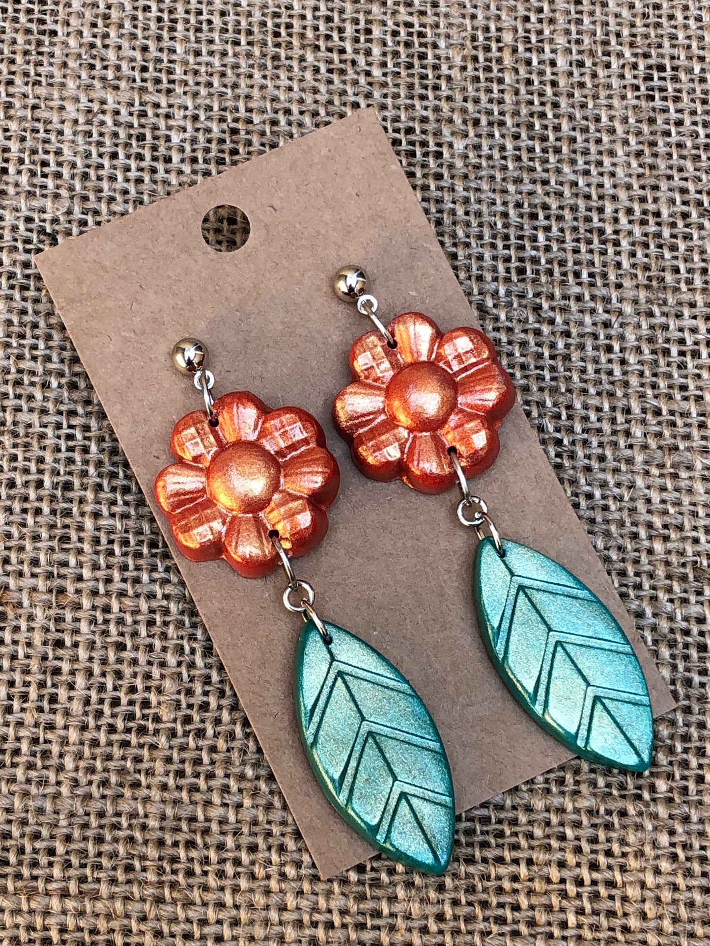 Shimmery Flower and Leaf Dangle Earrings YOU CHOOSE