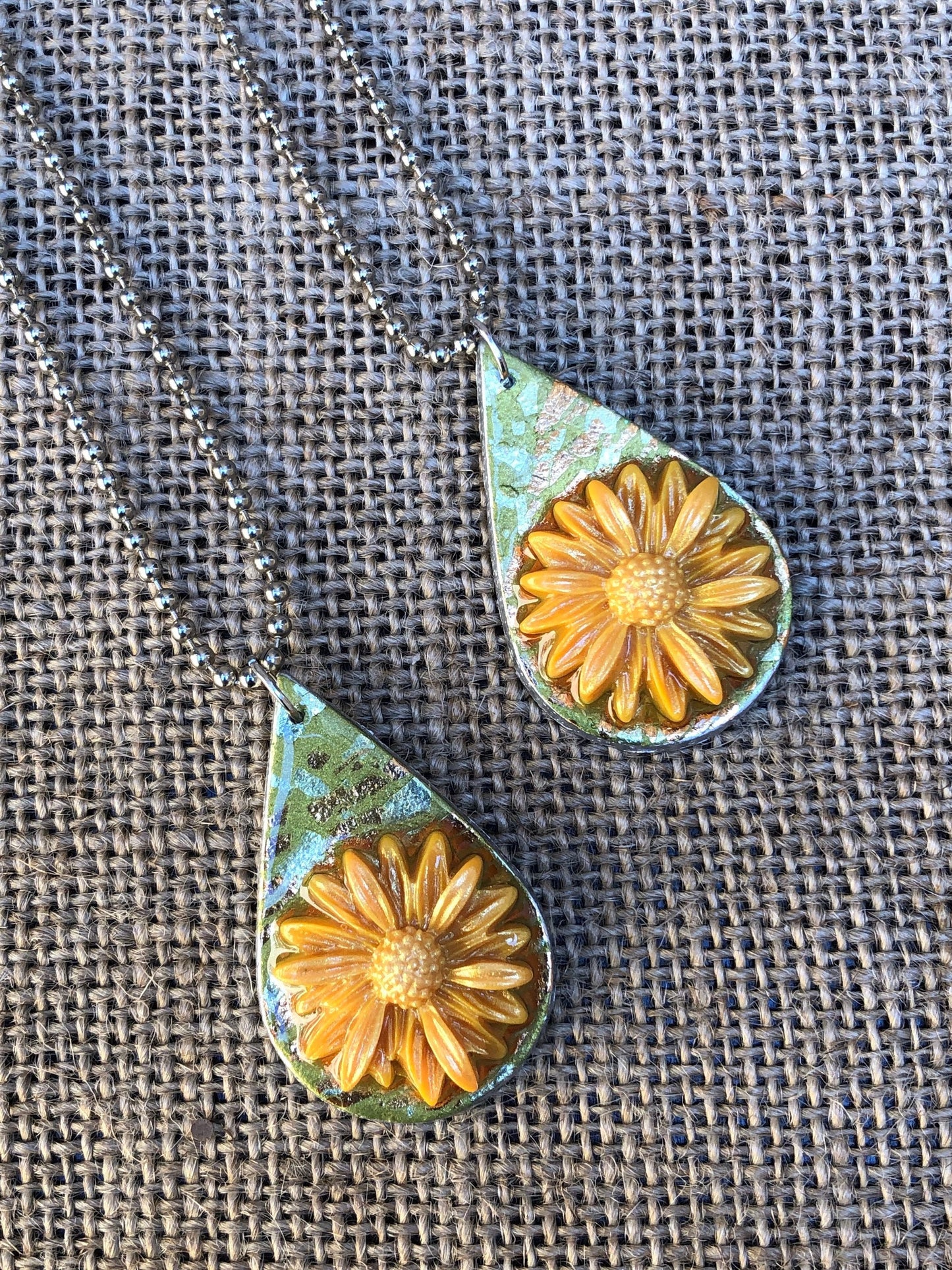 Golden Meadow Polymer Clay Wildflower Pendant Necklace