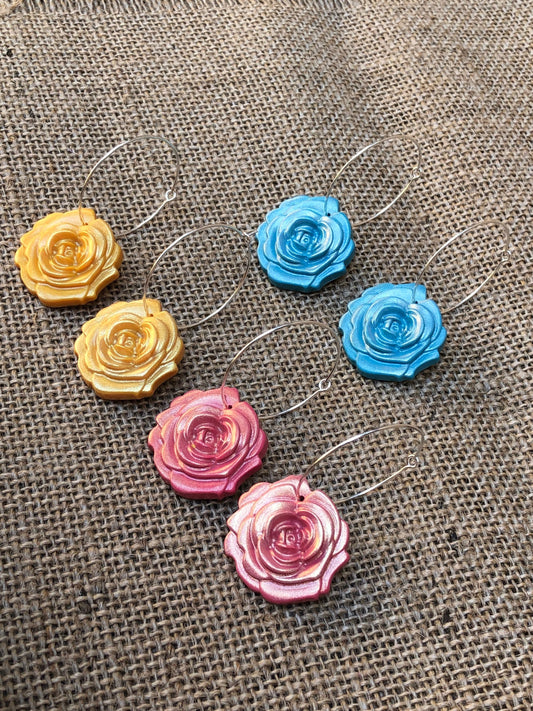 Shimmery Rose Floral Hoop Earrings YOU CHOOSE