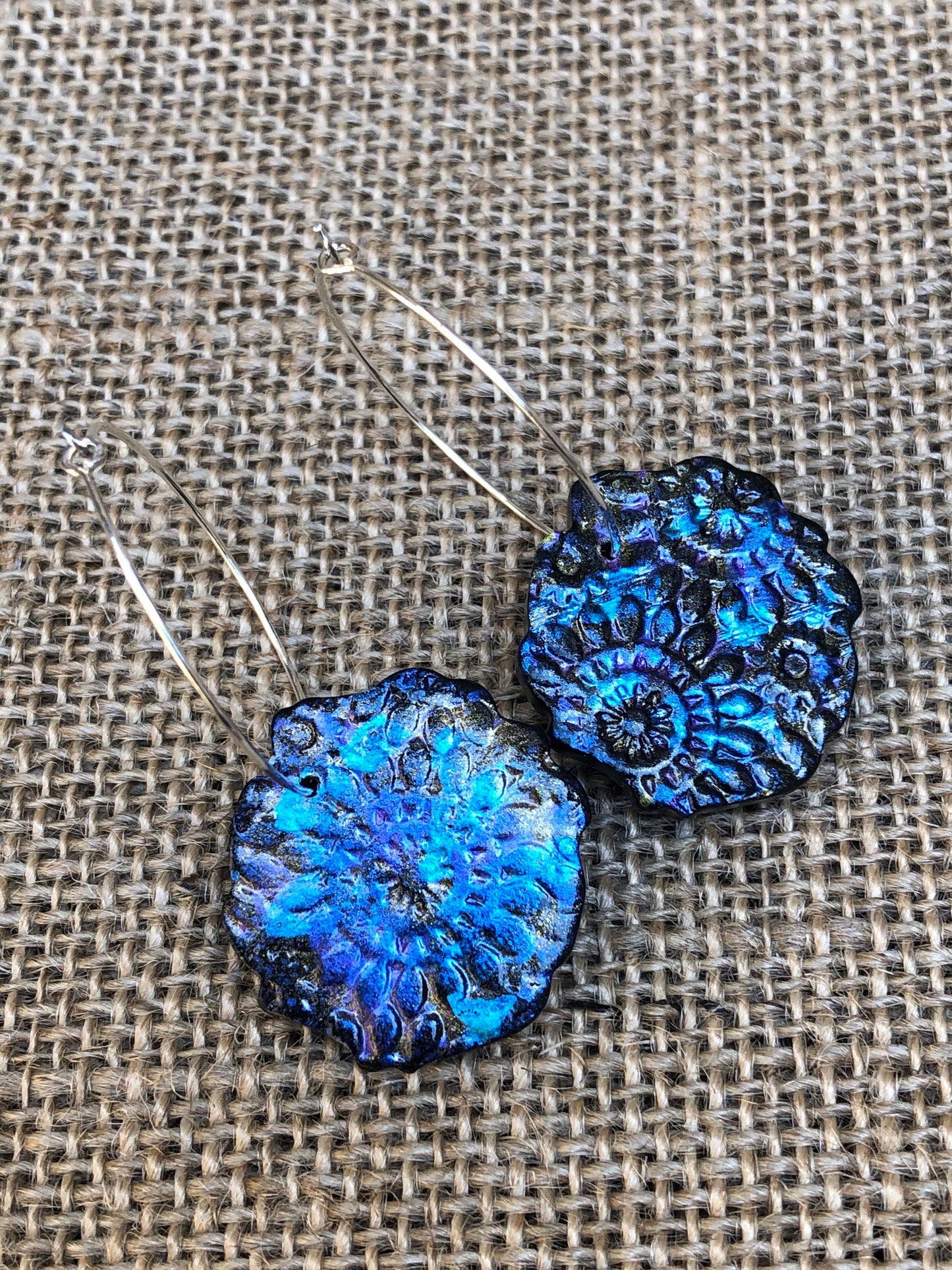 Hand Painted Galaxy Rose Shimmery Splatter Floral Hoop Earrings YOU CHOOSE