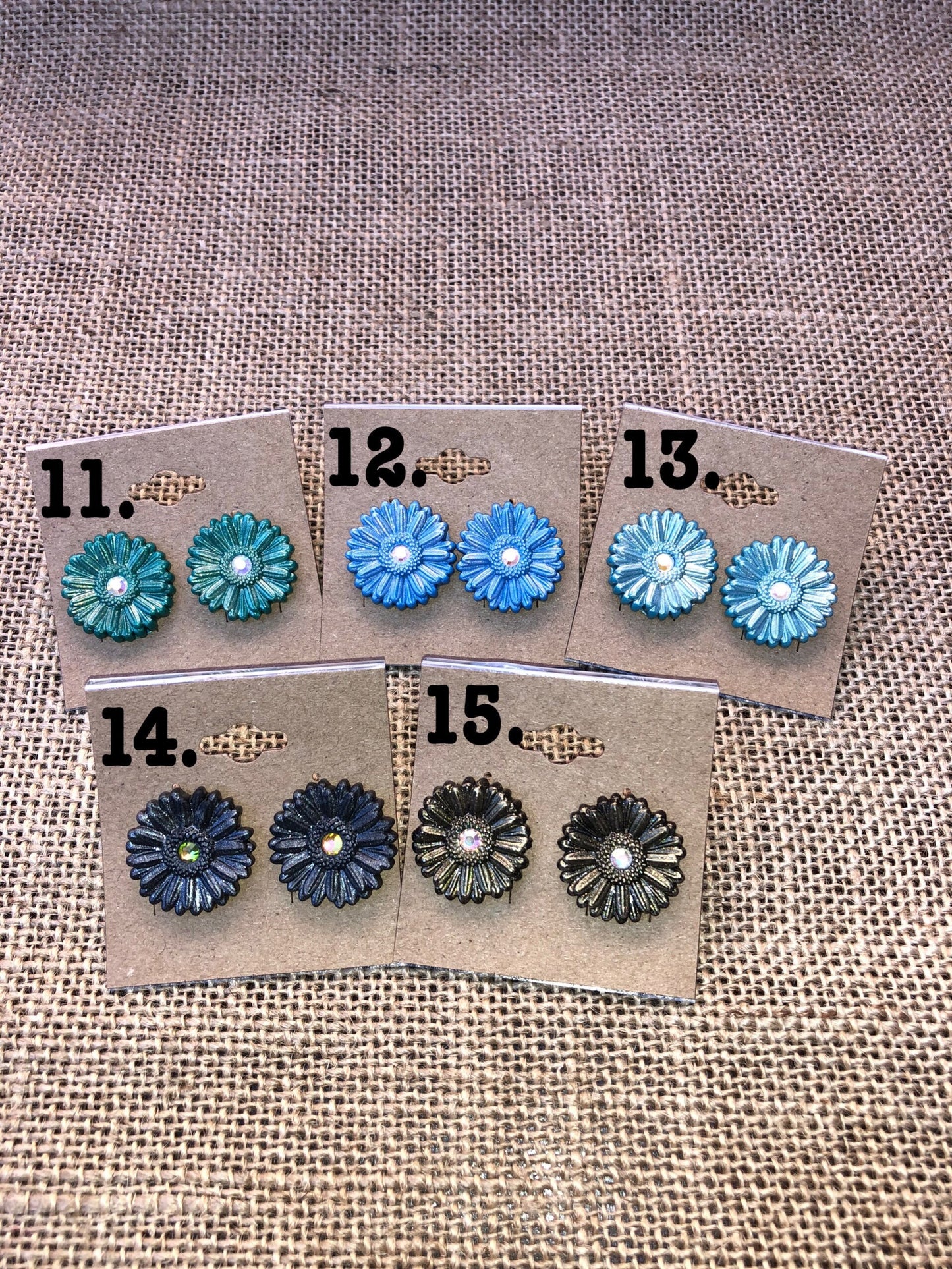 Boho Shimmer Rhinestone Gerbera Daisy Floral Stud Earrings YOU CHOOSE