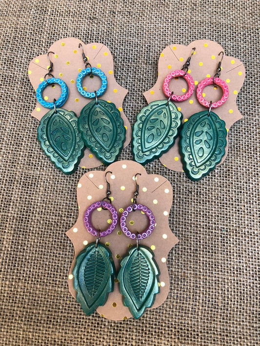 Shimmery Boho Leaf Dangle Earrings YOU CHOOSE