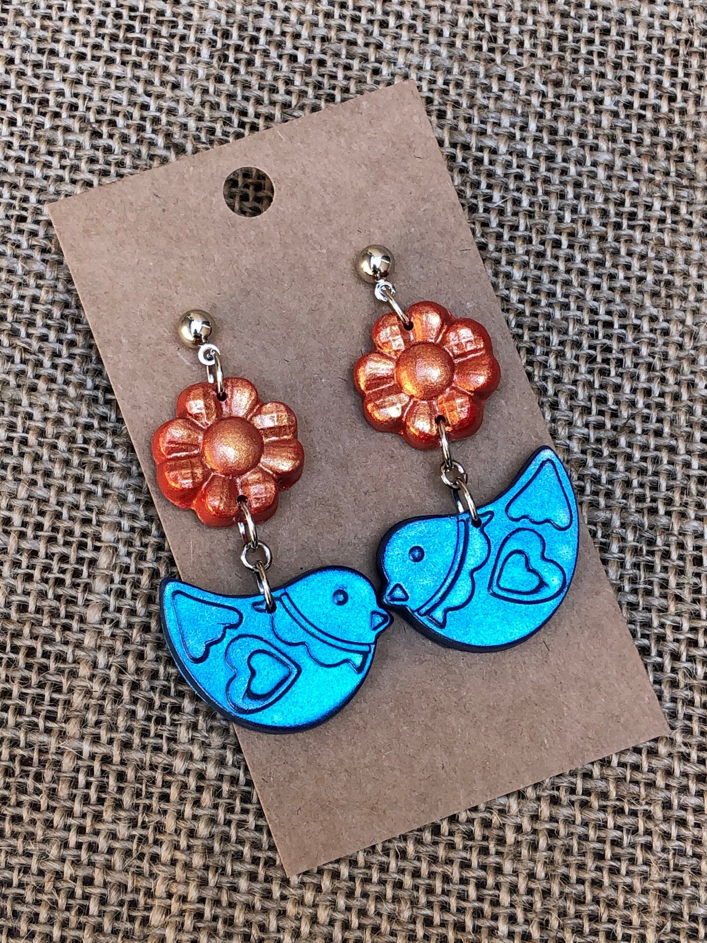 Shimmery Boho Love Bird Dangle Earrings YOU CHOOSE