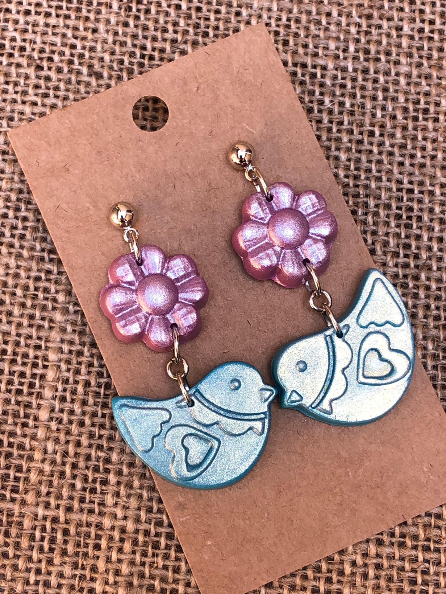 Shimmery Boho Love Bird Dangle Earrings YOU CHOOSE