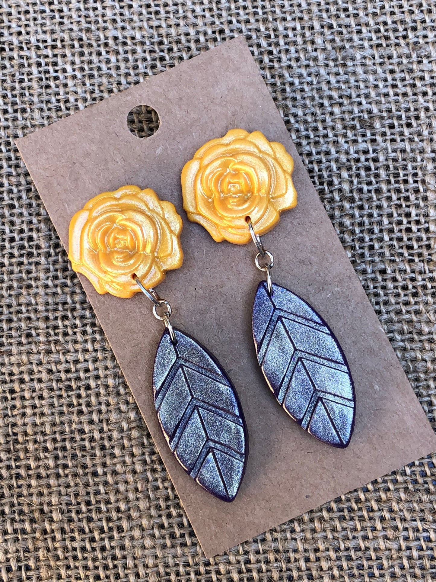 Shimmer Rose and Leaf Dangle Earrings YOU CHOOSE