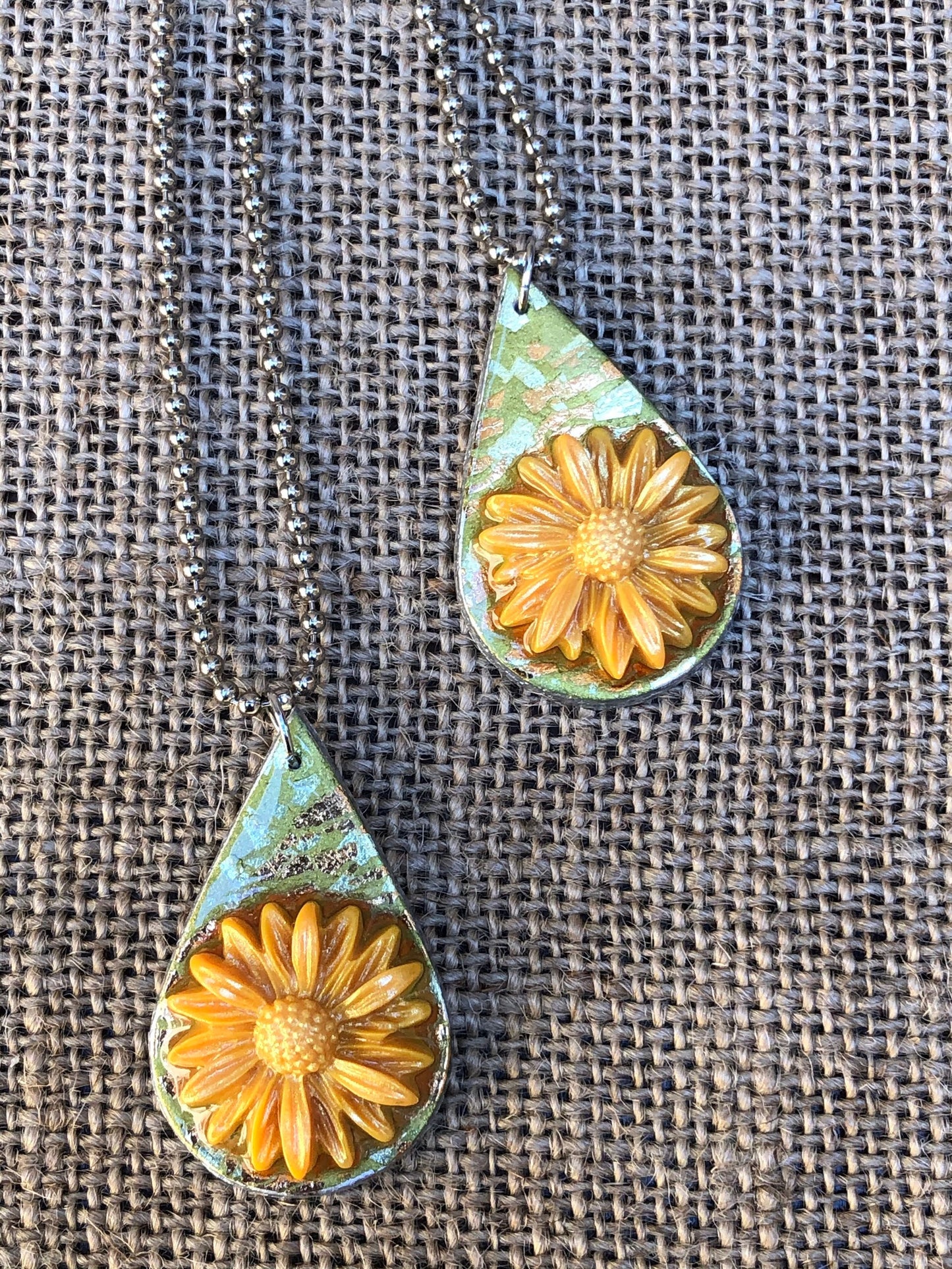 Golden Meadow Polymer Clay Wildflower Pendant Necklace