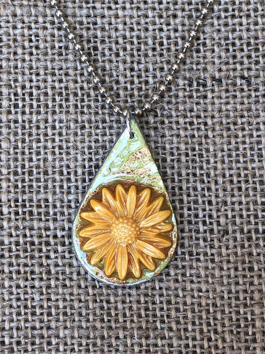 Golden Meadow Polymer Clay Wildflower Pendant Necklace