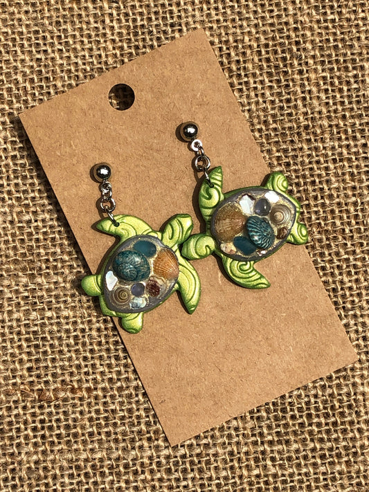 Beach Seashell Swimming Sea Turtle Earrings YOU CHOOSE