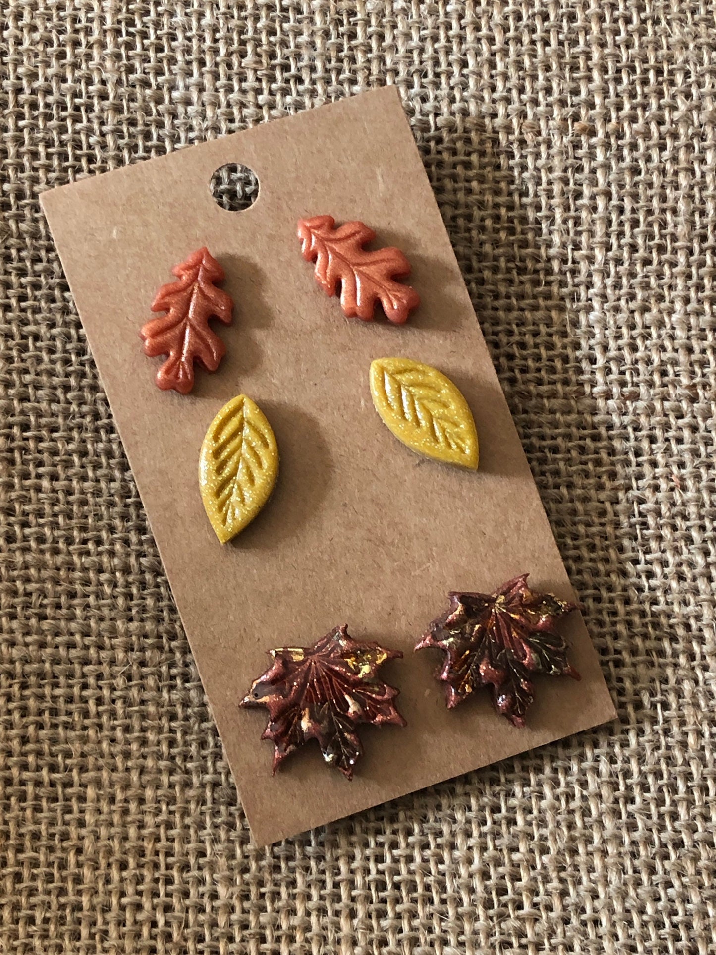 3 Pairs Halloween Falling Autumn Leaves Statement Stud Earrings Maple Oak Walnut Leaf