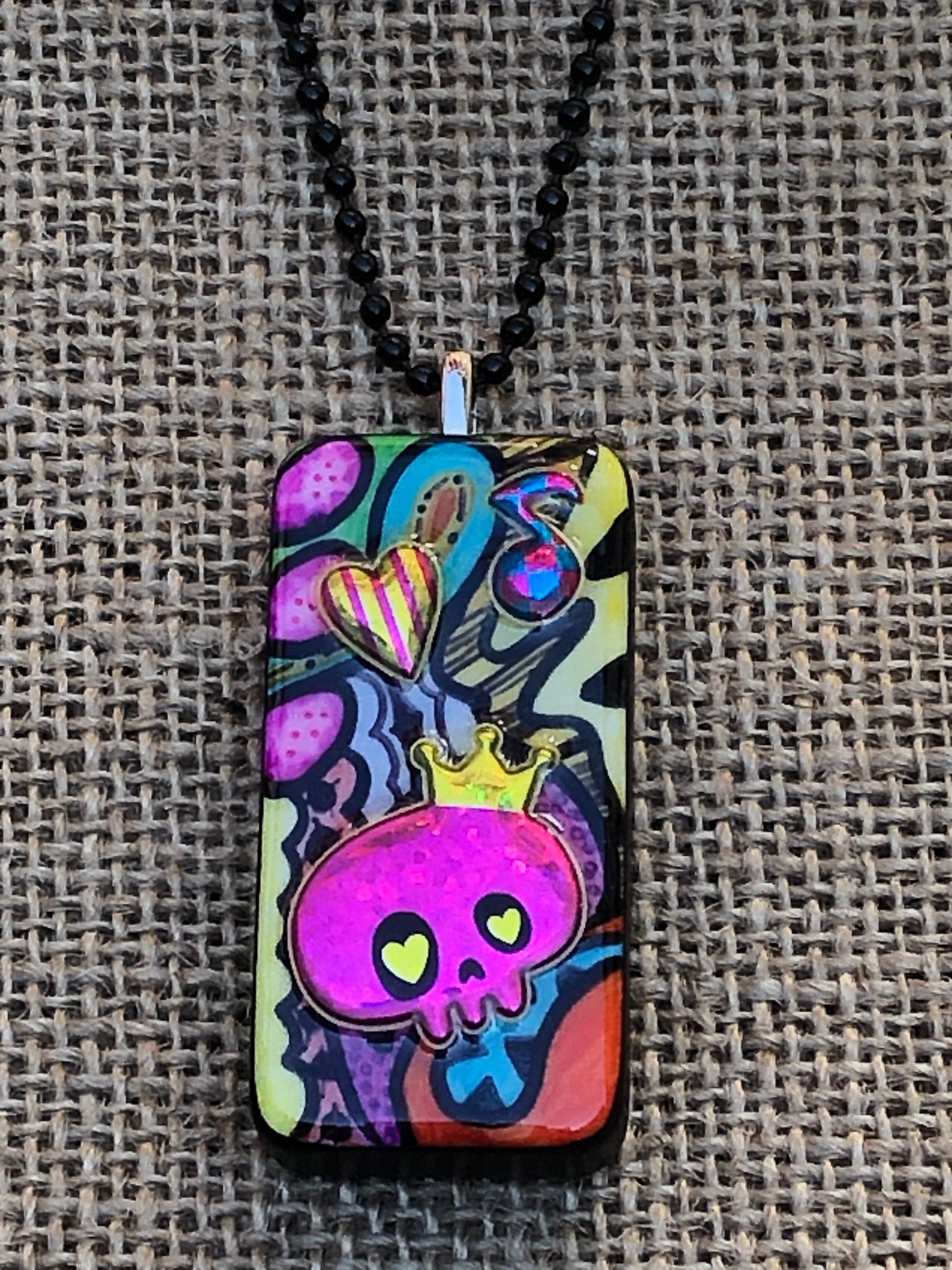 Doodled Graffiti Skulls Upcycled Domino Pendant Necklace YOU CHOOSE