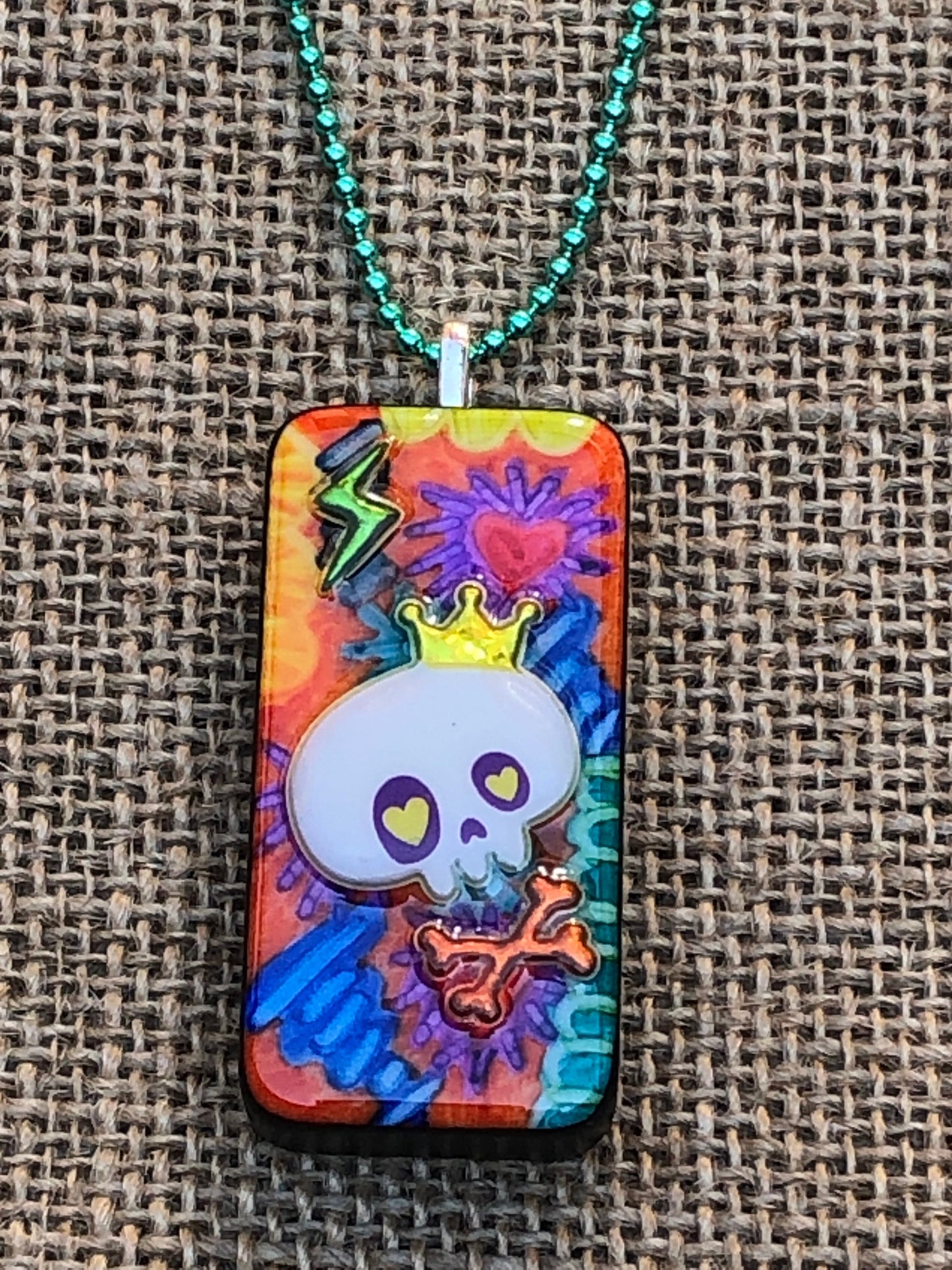 Doodled Graffiti Skulls Upcycled Domino Pendant Necklace YOU CHOOSE