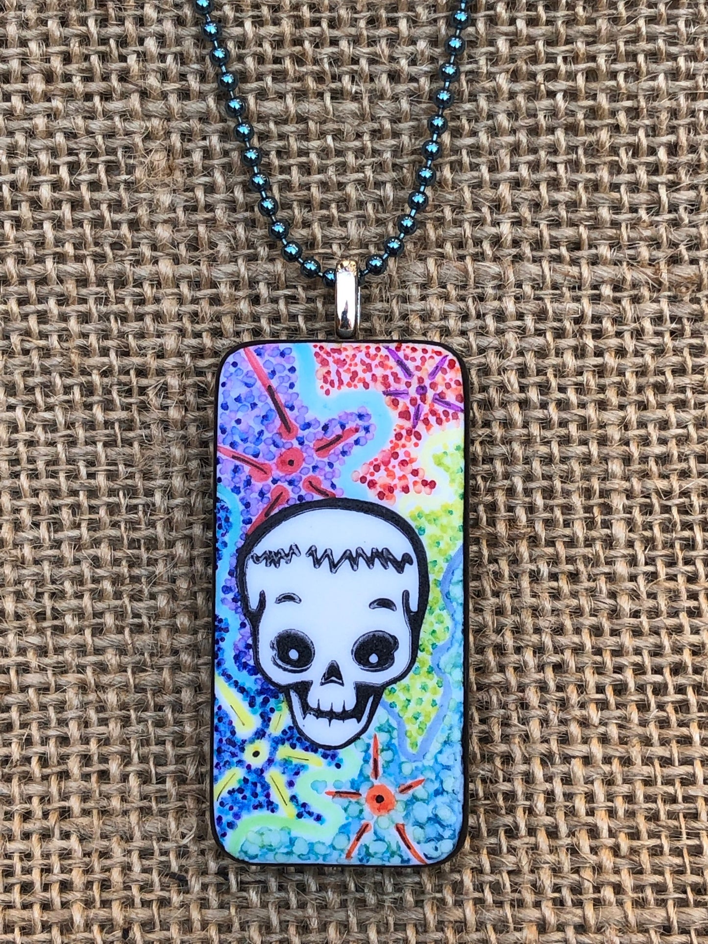 Doodled Skull Upcycled Domino Pendant Necklace YOU CHOOSE