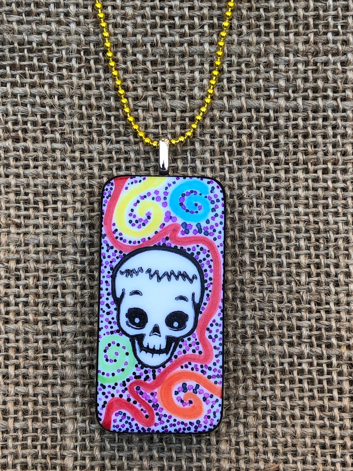 Doodled Skull Upcycled Domino Pendant Necklace YOU CHOOSE