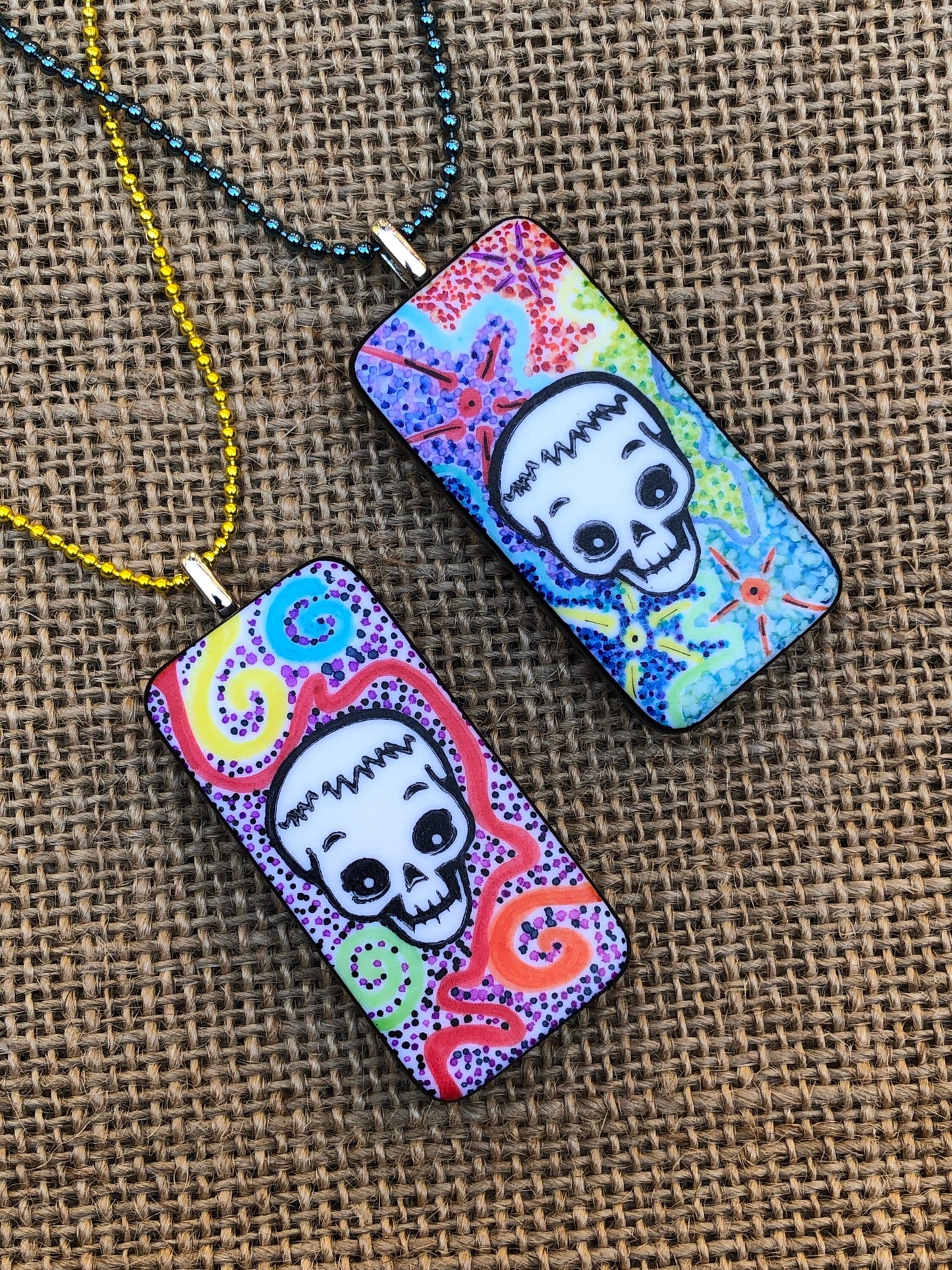 Doodled Skull Upcycled Domino Pendant Necklace YOU CHOOSE