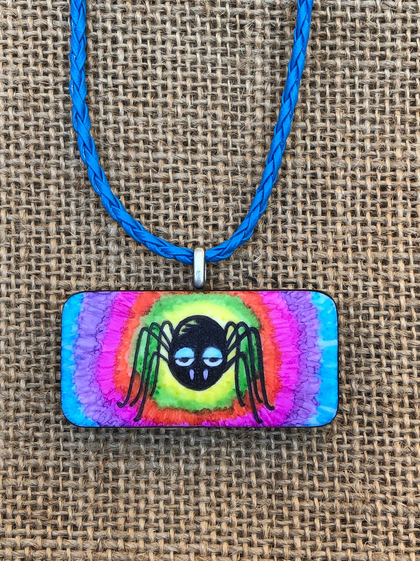 Creepy Cute Chillin Spider Upcycled Domino Pendant Necklace