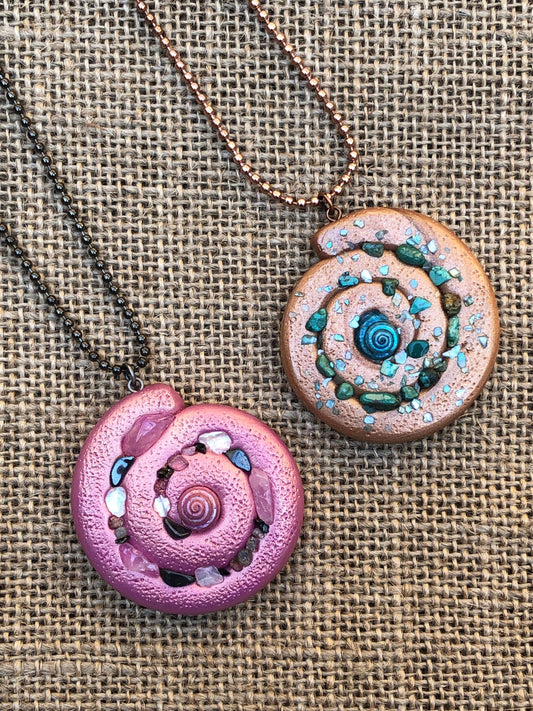 Polymer Clay and Semi Precious Stone Beach Pendant Necklace YOU CHOOSE