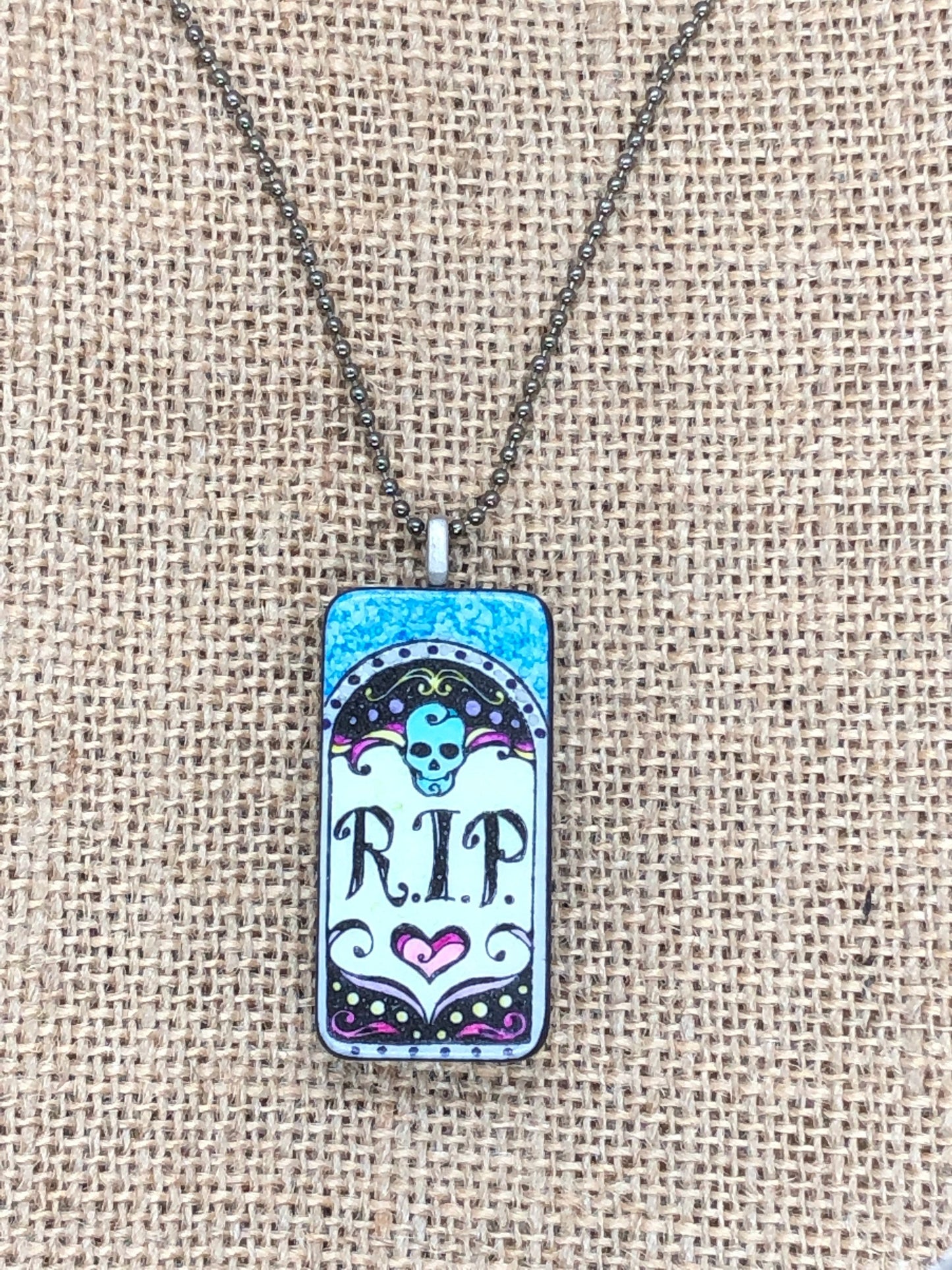 Creepy Cute R.I.P Rest in Peace Graveyard Headstone Upcycled Domino Pendant Necklace