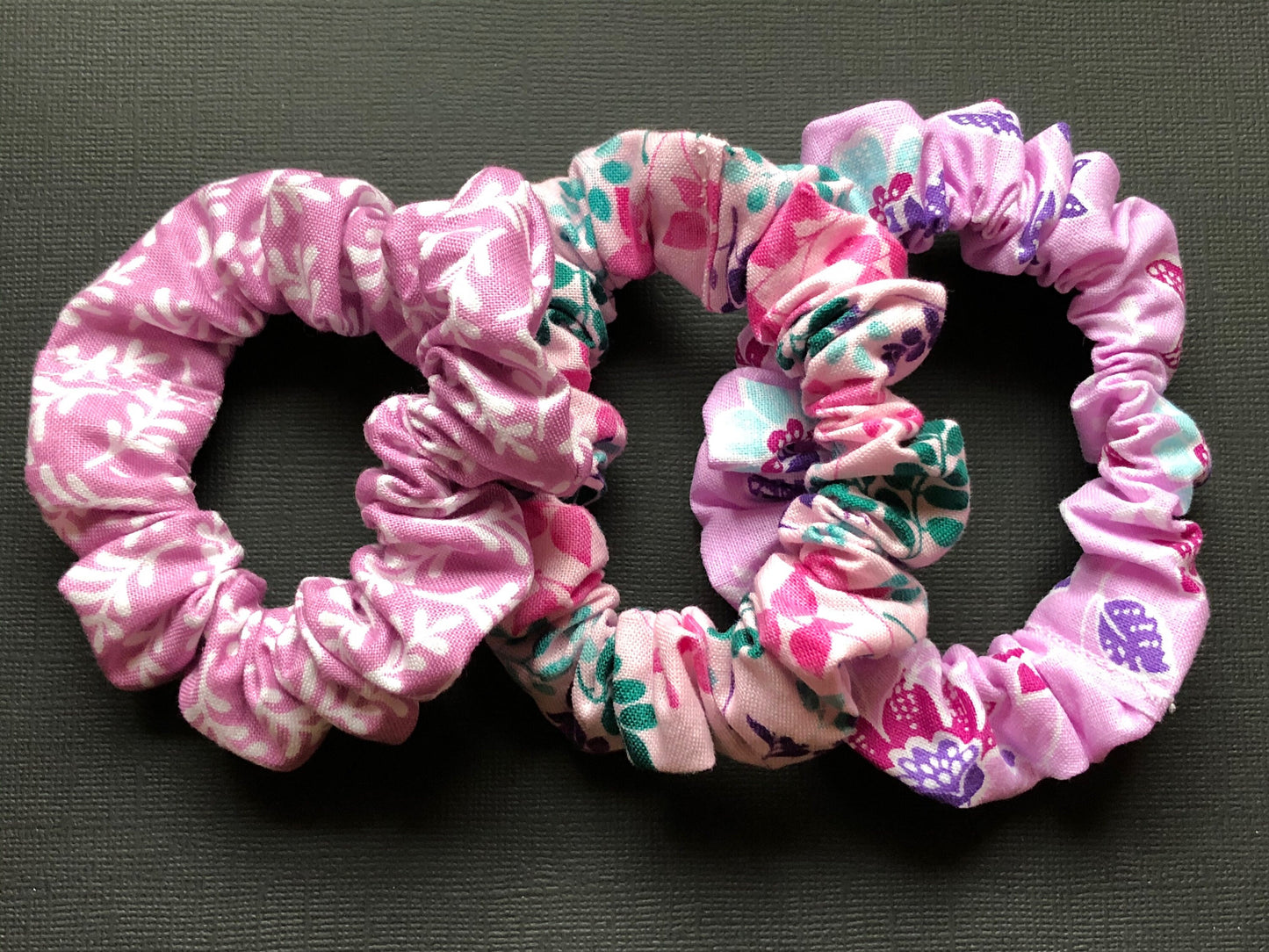 3pc Floral Patterned Handmade Hair Scrunchies Light Pink and Pale Orchid