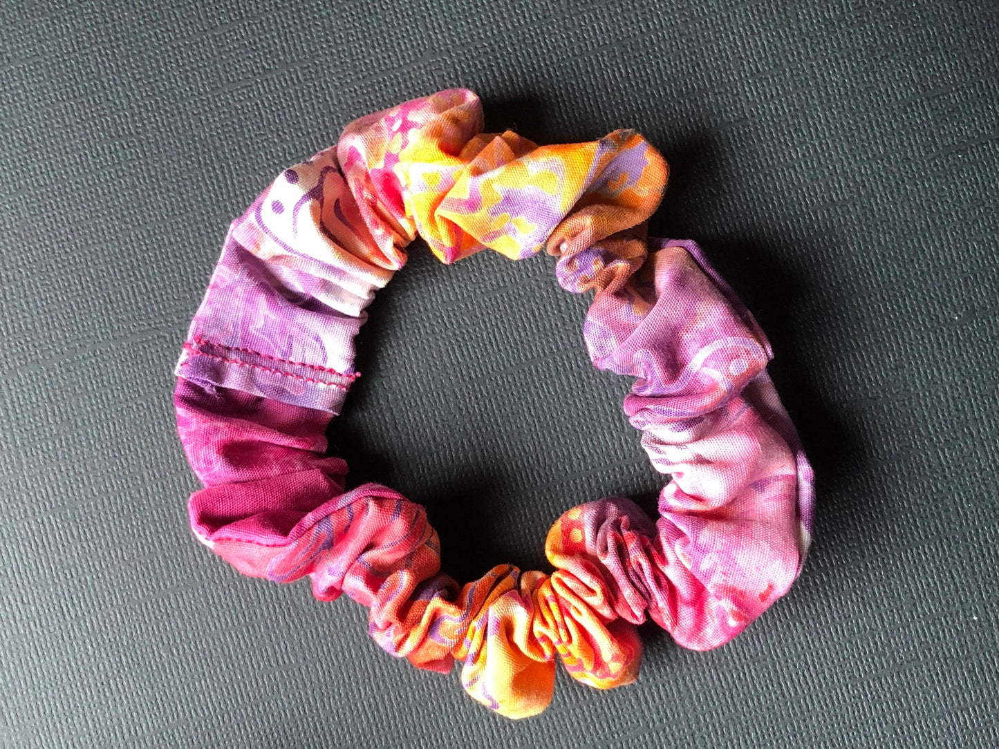 3pc Batik Patterned Handmade Hair Scrunchies Orange Berry Gold Violet Blue