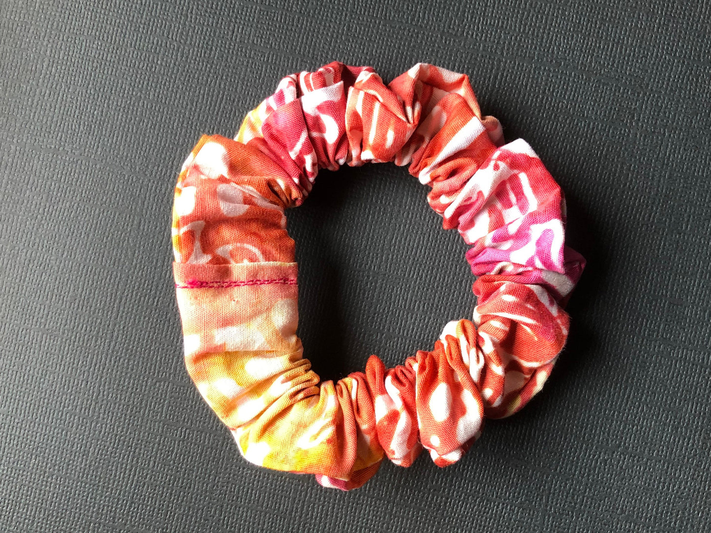 3pc Batik Patterned Handmade Hair Scrunchies Violet Orange Berry Gold