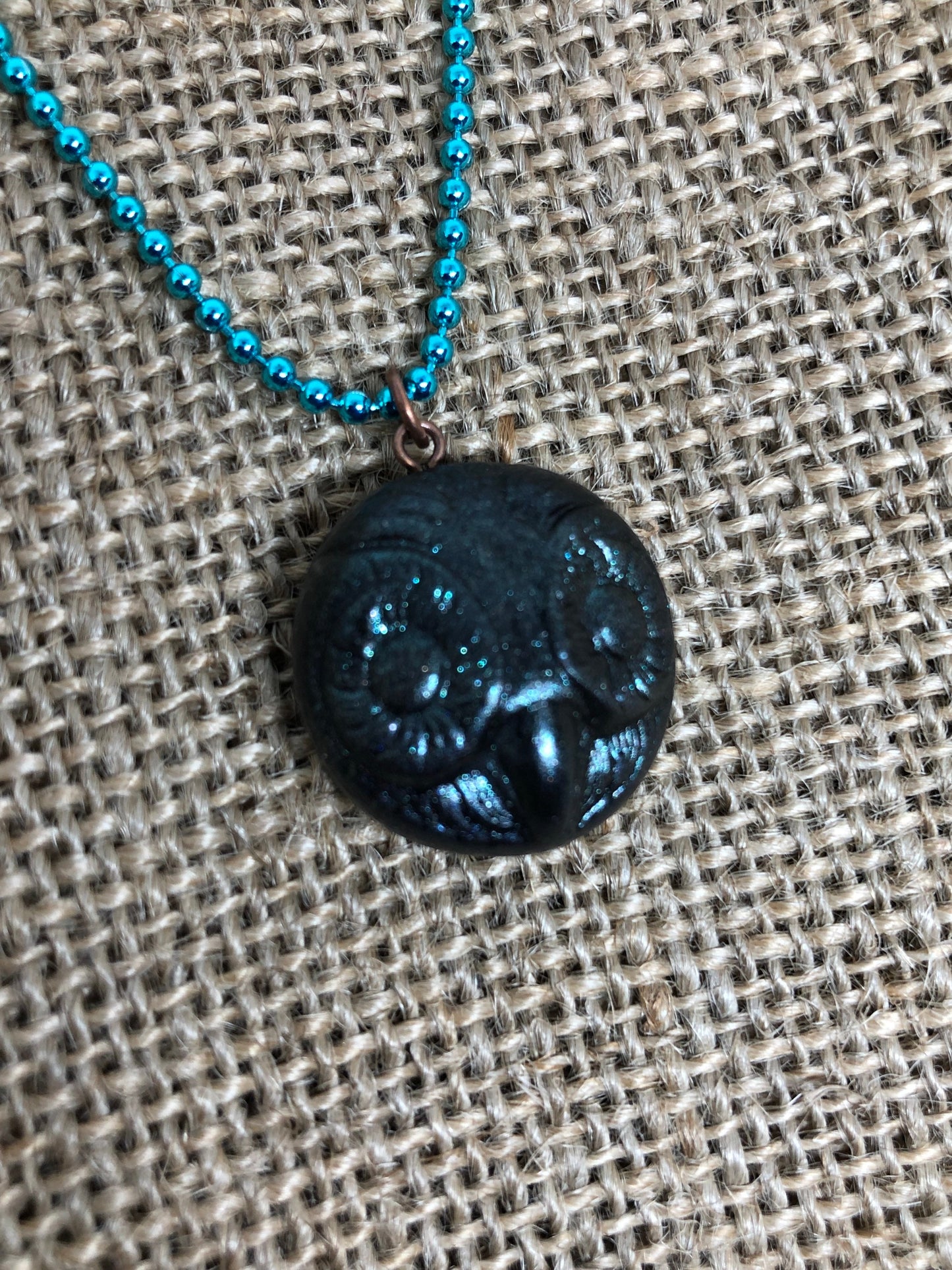 Black and Teal Sparkle Majestic Owl Head Polymer Clay Pendant Necklace