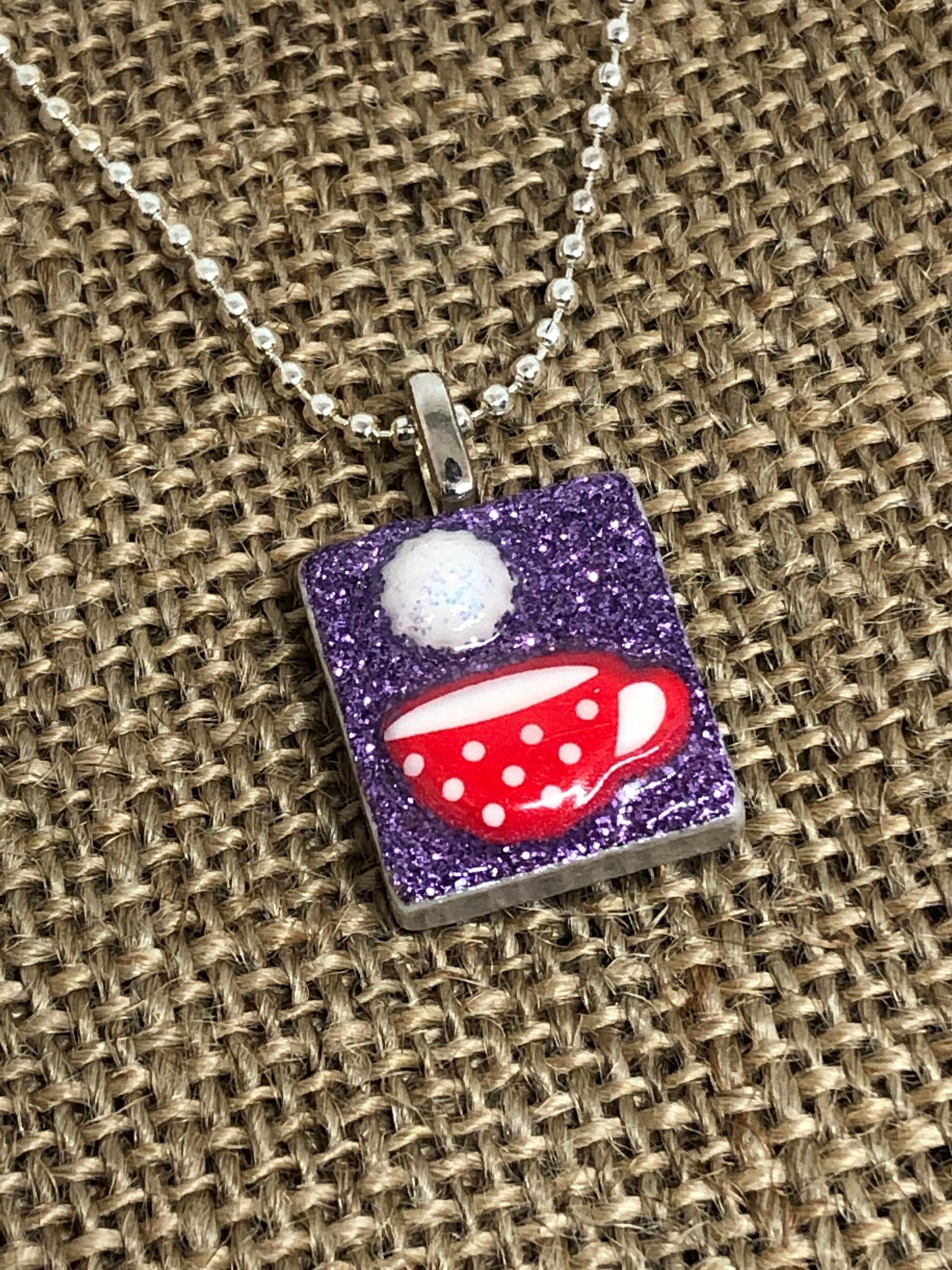 Tea and Cookie Upcycled Game Tile Pendant Necklace