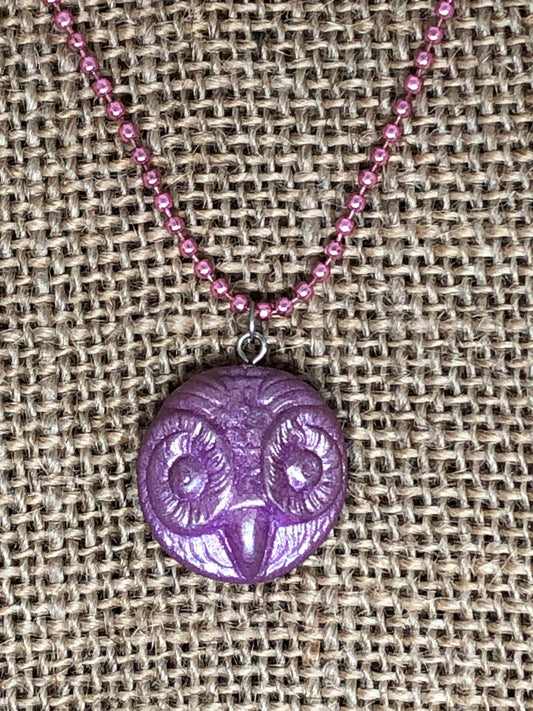 Golden Orchid Majestic Owl Head Polymer Clay Pendant Necklace