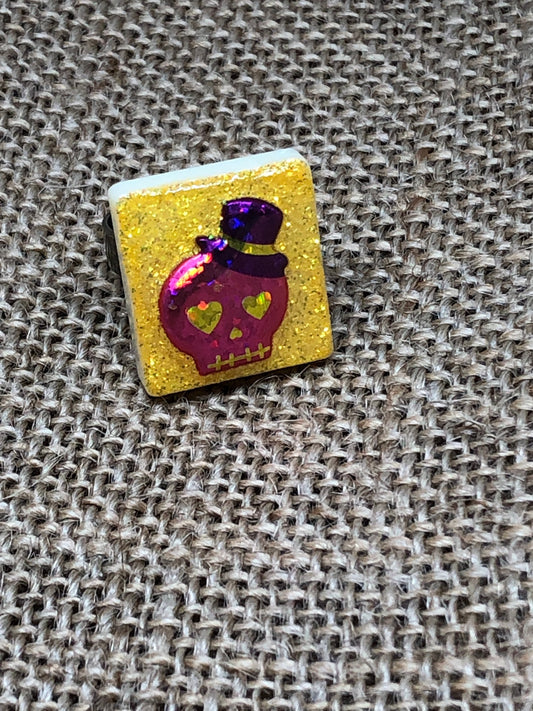 Glittery Pink Skull With Top Hat Statement Ring Upcycled Game Tile