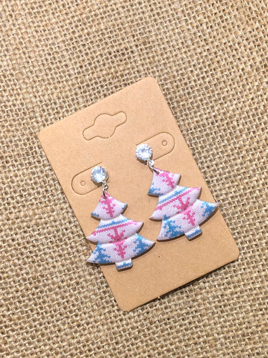 Sweater Print Christmas Tree and Crystal Earrings YOU CHOOSE