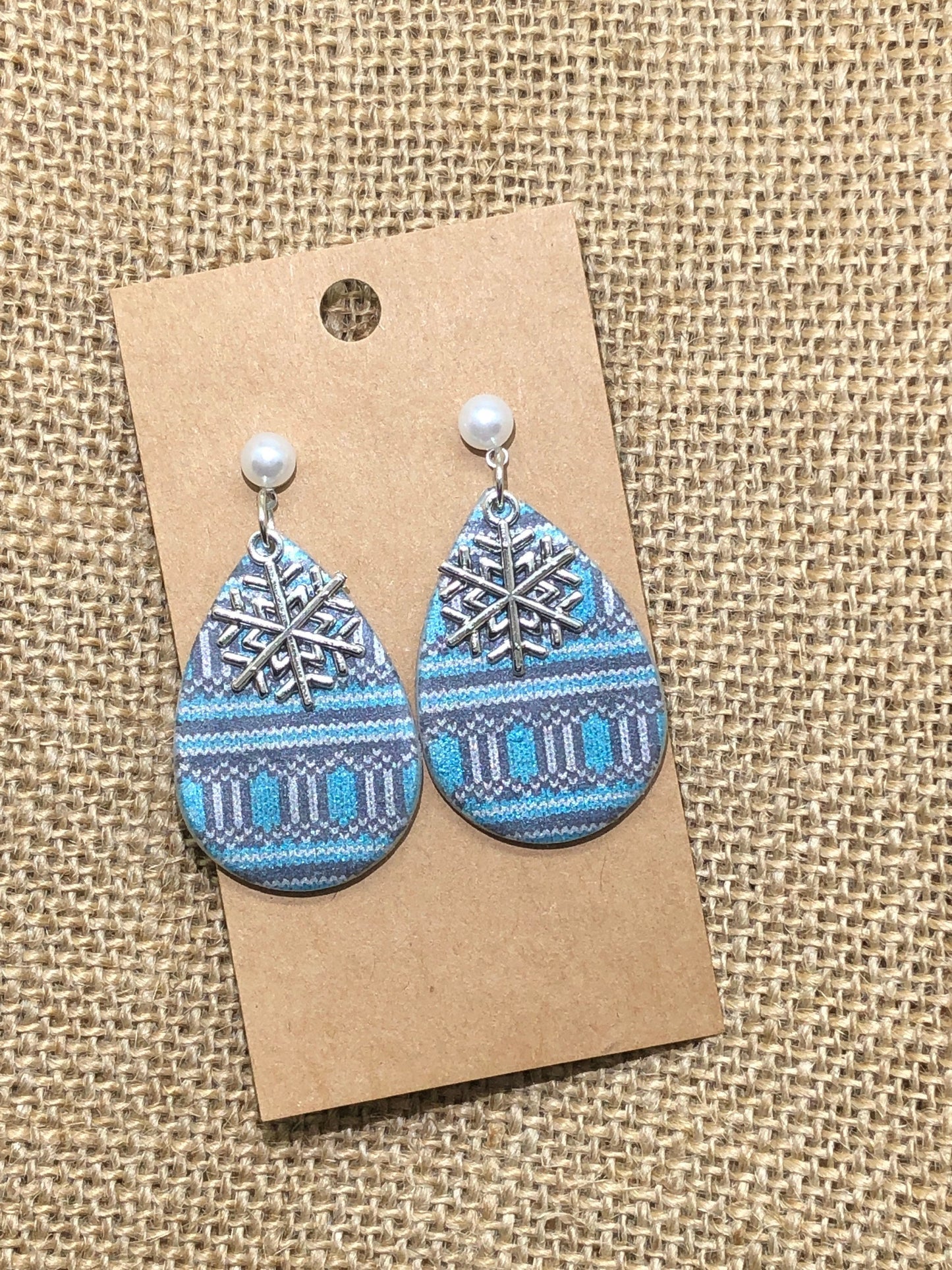 Winter Snowflake Sweater Print Teardrop Dangle Earrings