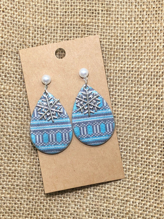 Winter Snowflake Sweater Print Teardrop Dangle Earrings