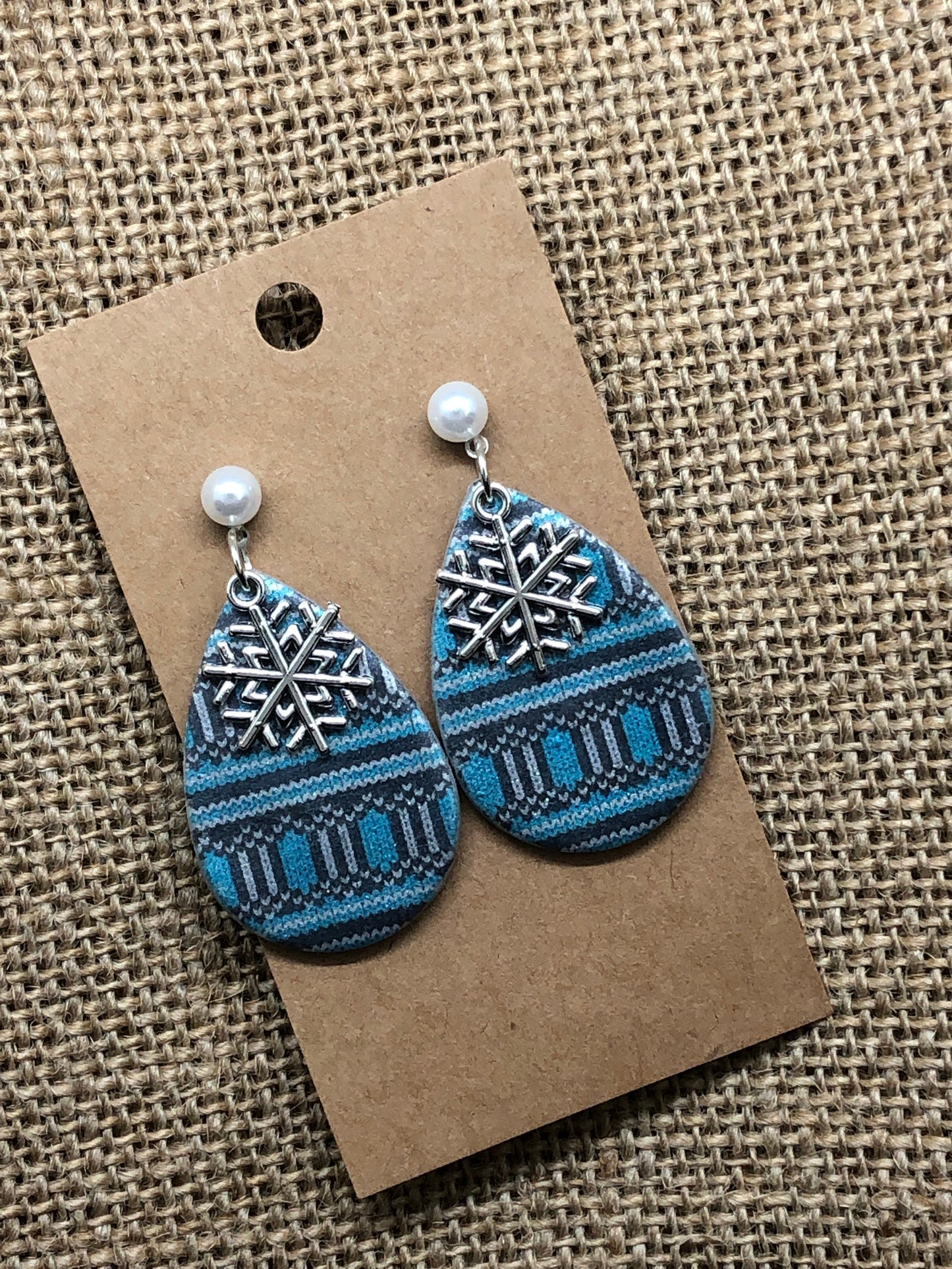 Winter Snowflake Sweater Print Teardrop Dangle Earrings