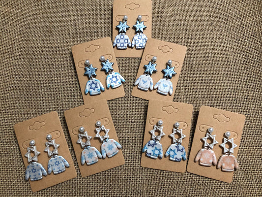 Hanukkah Sweater Pearl Dangle Earrings YOU CHOOSE Star Of David Menorah